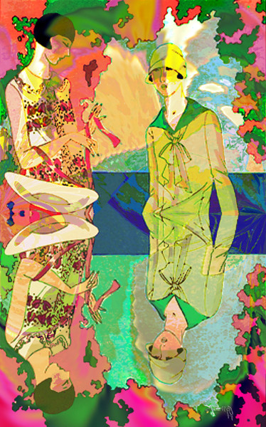 Peinture intitulée "Deux Élégantes dans…" par Sniegourotchka, Œuvre d'art originale, Peinture numérique
