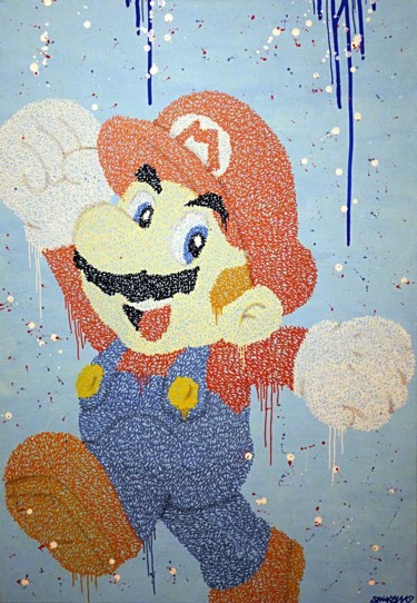 Painting titled "One Mario" by Sniktwo, Original Artwork, Acrylic Mounted on Wood Stretcher frame