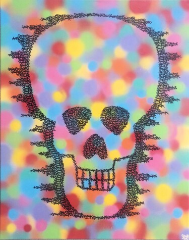 Painting titled "Headskull" by Sniktwo, Original Artwork, Spray paint Mounted on Wood Stretcher frame