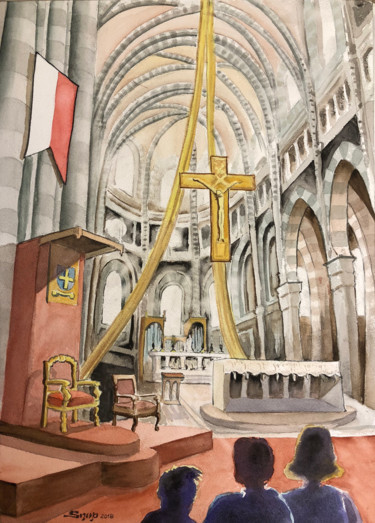 Peinture intitulée "Cathedrale de Gap" par Snop, Œuvre d'art originale, Aquarelle