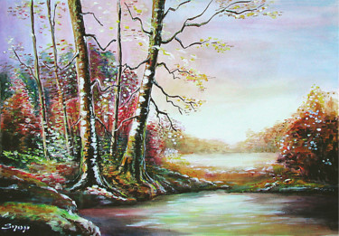 Painting titled "Sous-bois" by Snop, Original Artwork, Acrylic