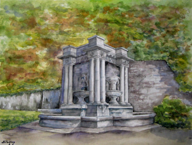 Peinture intitulée "La grande fontaine,…" par Snop, Œuvre d'art originale, Aquarelle