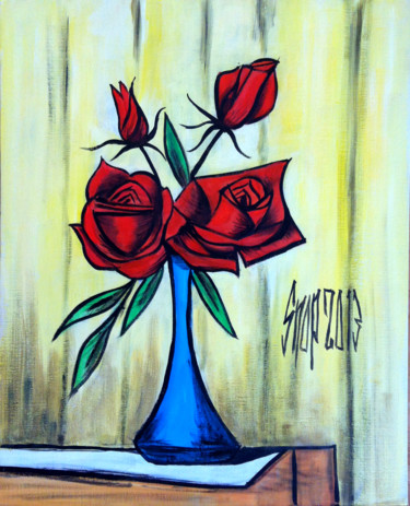 Peinture intitulée "Les roses de Bernard" par Snop, Œuvre d'art originale, Acrylique