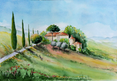 Painting titled "Toscane 2" by Snop, Original Artwork, Watercolor