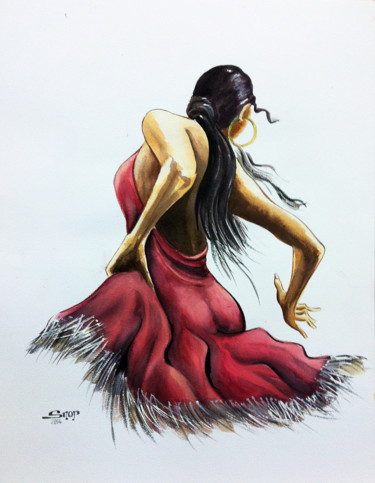 Painting titled "Carmen" by Snop, Original Artwork, Watercolor