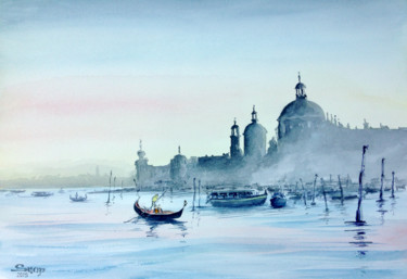 Painting titled "Venise, la lagune" by Snop, Original Artwork, Watercolor