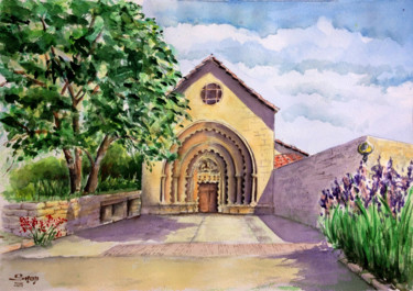 Painting titled "Abbaye de Ganagobie" by Snop, Original Artwork, Watercolor