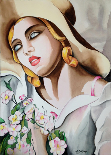 Peinture intitulée "Portrait d'une jeun…" par Snop, Œuvre d'art originale, Aquarelle
