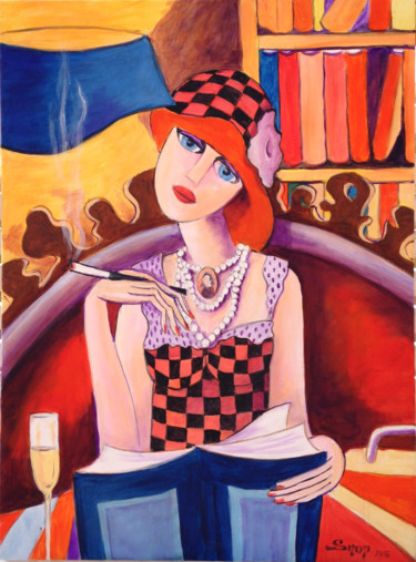 Painting titled "Femme au collier" by Snop, Original Artwork, Acrylic