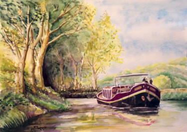 Schilderij getiteld "Canal du midi 2" door Snop, Origineel Kunstwerk, Aquarel