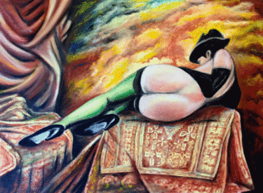 Painting titled "Nu au tapis" by Snop, Original Artwork, Pastel