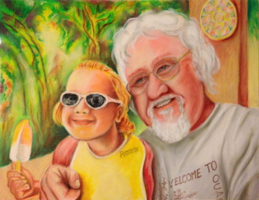 Painting titled "Charline et papy" by Snop, Original Artwork, Pastel