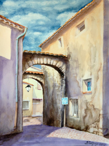 Painting titled "Androne à l'Escale" by Snop, Original Artwork, Watercolor