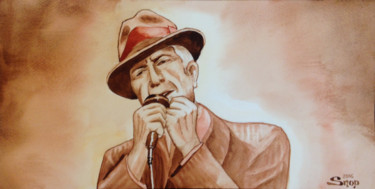 Peinture intitulée "Leonard Cohen" par Snop, Œuvre d'art originale, Aquarelle