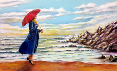 Schilderij getiteld "Le parapluie rouge" door Snop, Origineel Kunstwerk, Acryl