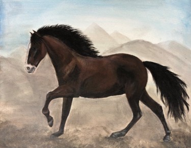 Painting titled "Horse on the run" by Joanna Snopkowska, Original Artwork, Acrylic Mounted on Other rigid panel