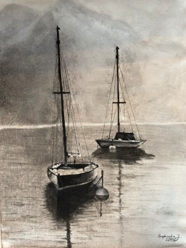 Painting titled "Boats" by Joanna Snopkowska, Original Artwork, Acrylic