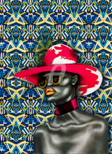 Digital Arts titled "Hat" by So Aguessy Raboteur, Original Artwork, Digital Painting Mounted on Wood Stretcher frame