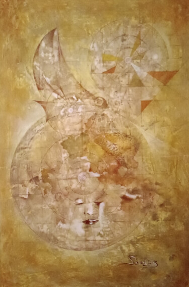 Schilderij getiteld "Il Viaggio" door Soales, Origineel Kunstwerk, pigmenten Gemonteerd op Houten paneel