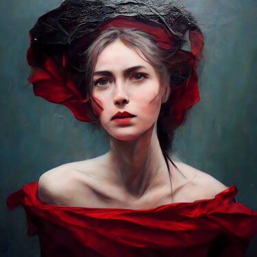 Digital Arts titled "Lady in red" by Sobalvarro, Original Artwork, Digital Painting