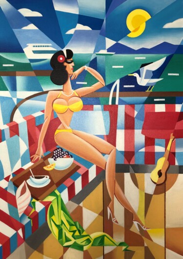№ 00136 «View from the Yacht» Painting titled "№ 00136 «View from…" by Apollonas Soben, Original Art, Oil Mounted on Stretcher frame