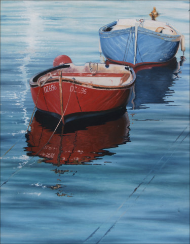 Peinture intitulée "bateaux au port de…" par Soberski, Œuvre d'art originale, Huile