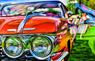 Peinture intitulée "Little Red Cadillac" par Sócrates Rízquez, Œuvre d'art originale, Émail Monté sur Aluminium