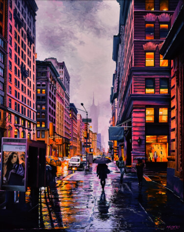 Картина под названием "Purple Fifth Avenue…" - Sócrates Rízquez, Подлинное произведение искусства, Эмаль Установлен на Алюми…