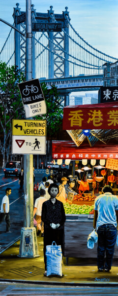 Painting titled "Chinatown #1 (New Y…" by Sócrates Rízquez, Original Artwork, Enamel Mounted on Wood Stretcher frame