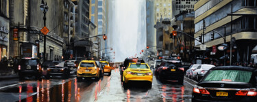 Peinture intitulée "Rainy 6th Avenue (N…" par Sócrates Rízquez, Œuvre d'art originale, Émail Monté sur Châssis en bois