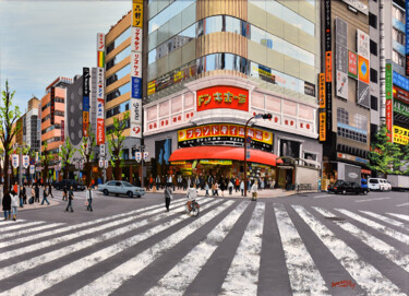 Ζωγραφική με τίτλο "Ginza, Tokyo #11" από Sócrates Rízquez, Αυθεντικά έργα τέχνης, Σμάλτο Τοποθετήθηκε στο Ξύλινο φορείο σκε…