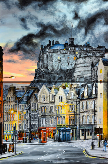 Painting titled "Edinburgh" by Sócrates Rízquez, Original Artwork, Enamel Mounted on Wood Stretcher frame