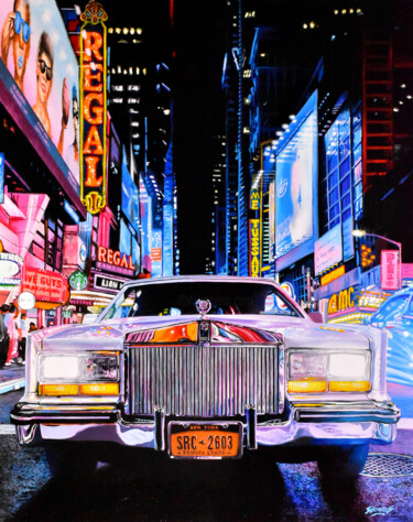 Painting titled "1980 Cadillac (New…" by Sócrates Rízquez, Original Artwork, Enamel Mounted on Aluminium