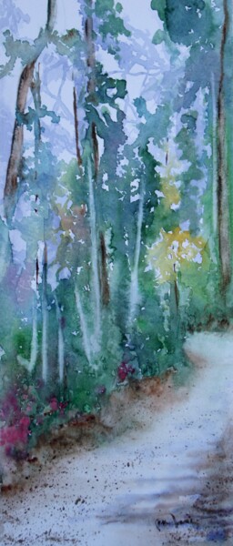 Peinture intitulée "Forest scene" par Soen Nio Le Gall, Œuvre d'art originale, Aquarelle