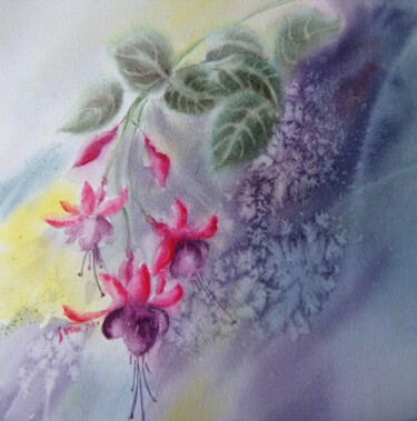 Peinture intitulée "Myriade de pollens" par Soen Nio Le Gall, Œuvre d'art originale, Aquarelle