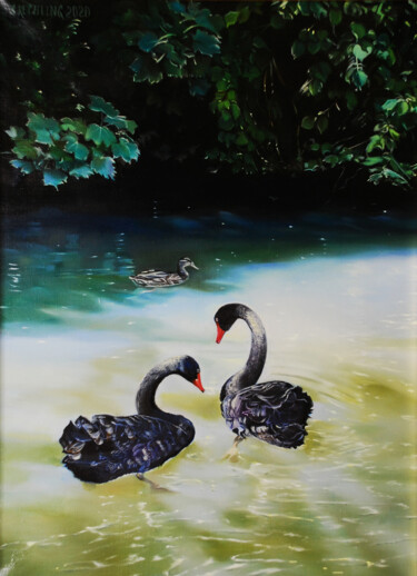 Pittura intitolato "Лебеди" da Sof A Elizabet Rehling, Opera d'arte originale, Olio