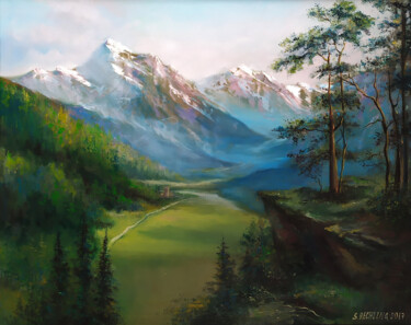 Schilderij getiteld "Горный пейзаж" door Sof A Elizabet Rehling, Origineel Kunstwerk, Olie