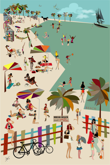 Digitale Kunst getiteld "Girly beach" door Soffya, Origineel Kunstwerk, Digitaal Schilderwerk