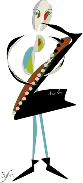 Marlow, saxophoniste au Jazz bond boys Arts numériques intitulée "Marlow, saxophonist…" par Soffya, Œuvre d'art originale, Peinture numérique