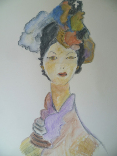 Drawing titled "Voilette élégante" by Soffya, Original Artwork, Watercolor
