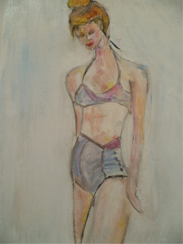 Painting titled "Modèle à la plage" by Soffya, Original Artwork, Acrylic