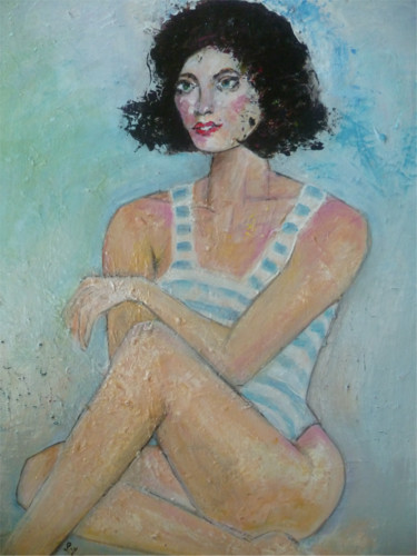 Peinture intitulée "Milady à la plage" par Soffya, Œuvre d'art originale, Acrylique