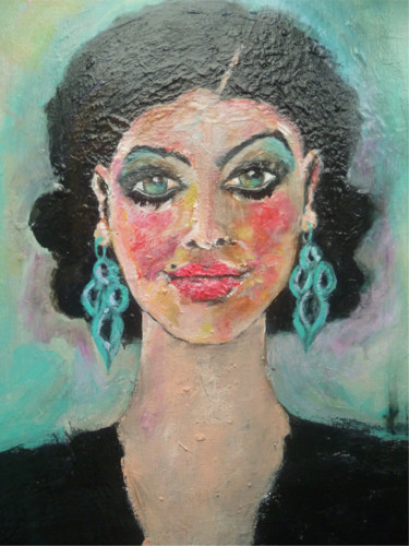 Painting titled "La fille au regard…" by Soffya, Original Artwork, Acrylic