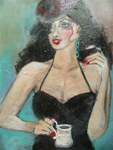 Malerei mit dem Titel "Kim années 50" von Soffya, Original-Kunstwerk, Acryl