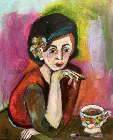 Painting titled "Flaure au café-choc…" by Soffya, Original Artwork, Acrylic