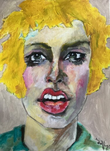 Malerei mit dem Titel "MissTick Blondy" von Soffya, Original-Kunstwerk, Acryl