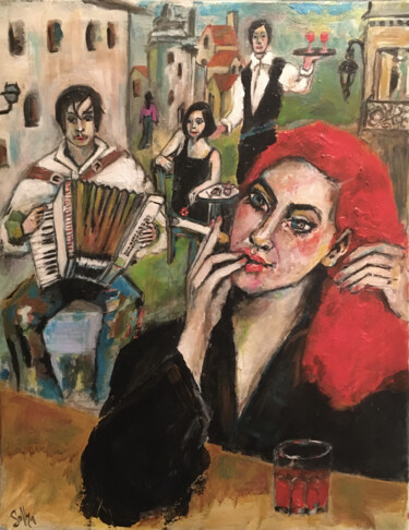Painting titled "l'accordéoniste amo…" by Soffya, Original Artwork, Acrylic