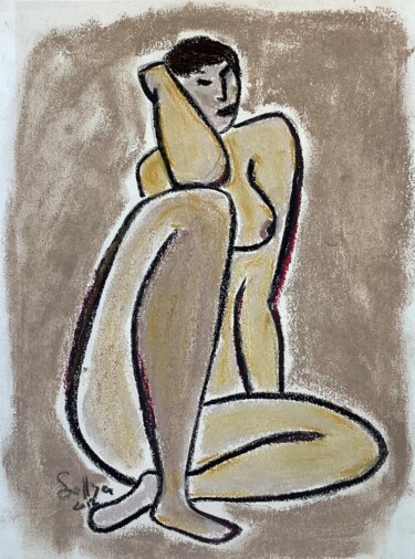 Zeichnungen mit dem Titel "Waiting" von Soffya, Original-Kunstwerk, Pastell