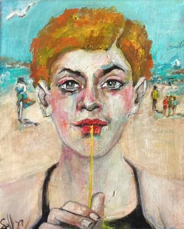 Peinture intitulée "Plage et citronnade" par Soffya, Œuvre d'art originale, Acrylique