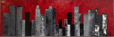 Painting titled "MANHATTAN" by Déesse, Original Artwork, Oil Mounted on Wood Stretcher frame